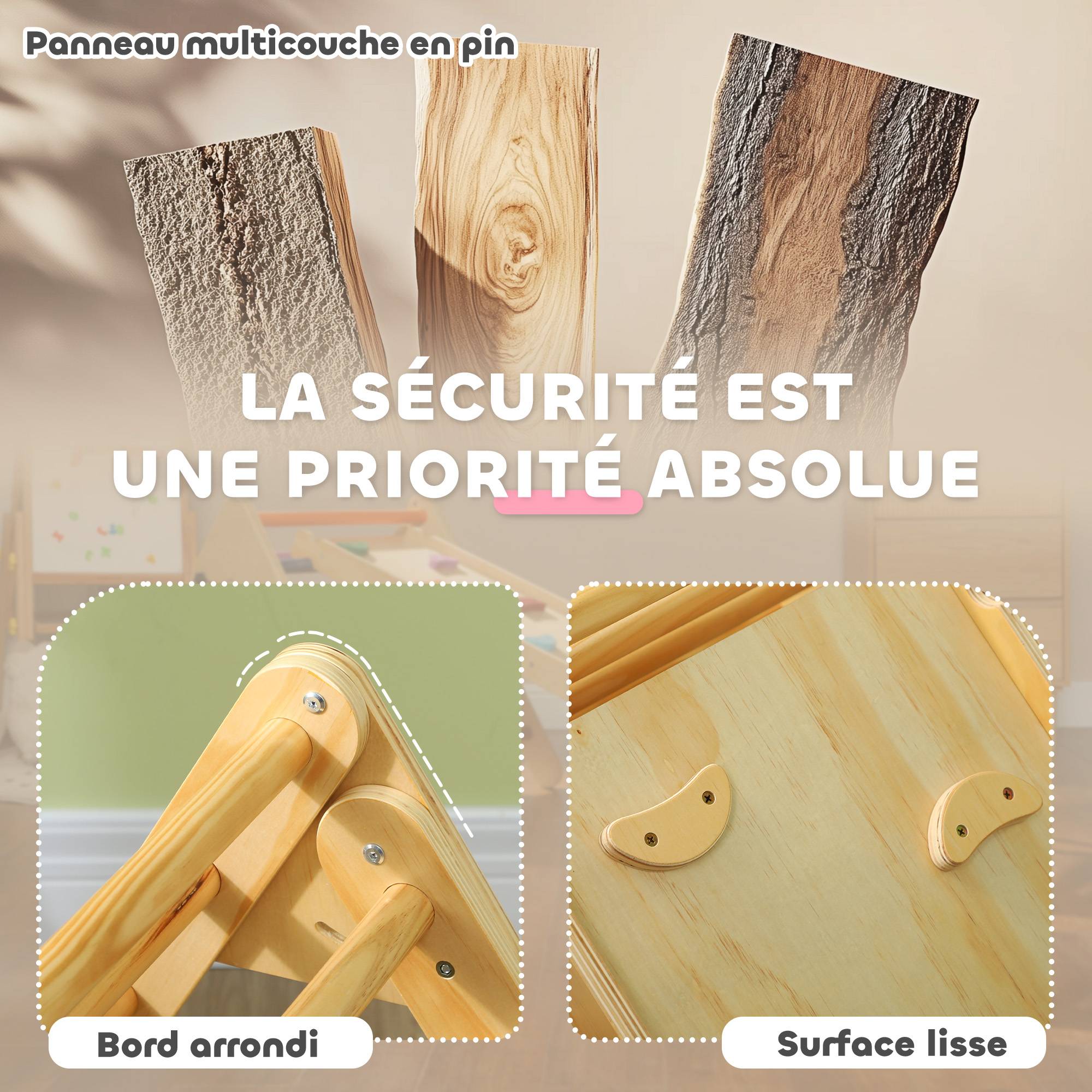 Triangle d'escalade, 3 en 1 en bois pour grimper et glisser, charge max. 50 kg, pour 18-48 mois, bois naturel - Image 7