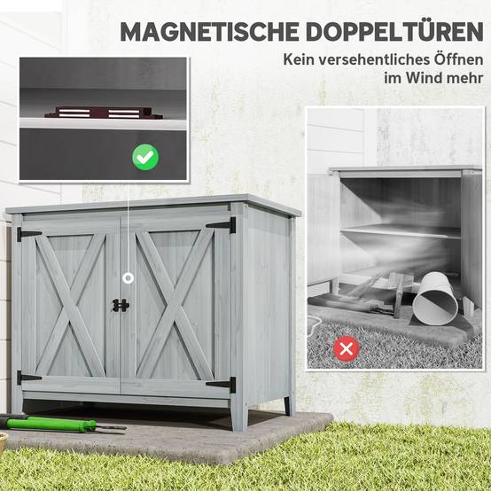 ComfortXL - Armoire de jardin en bois de sapin 110 x 60 x 88,5 cm gris clair double porte étagère intégrée pour terrasse - Image 6