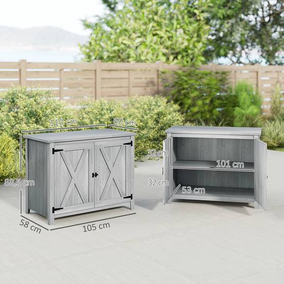 ComfortXL - Armoire de jardin en bois de sapin 110 x 60 x 88,5 cm gris clair double porte étagère intégrée pour terrasse - Image 3