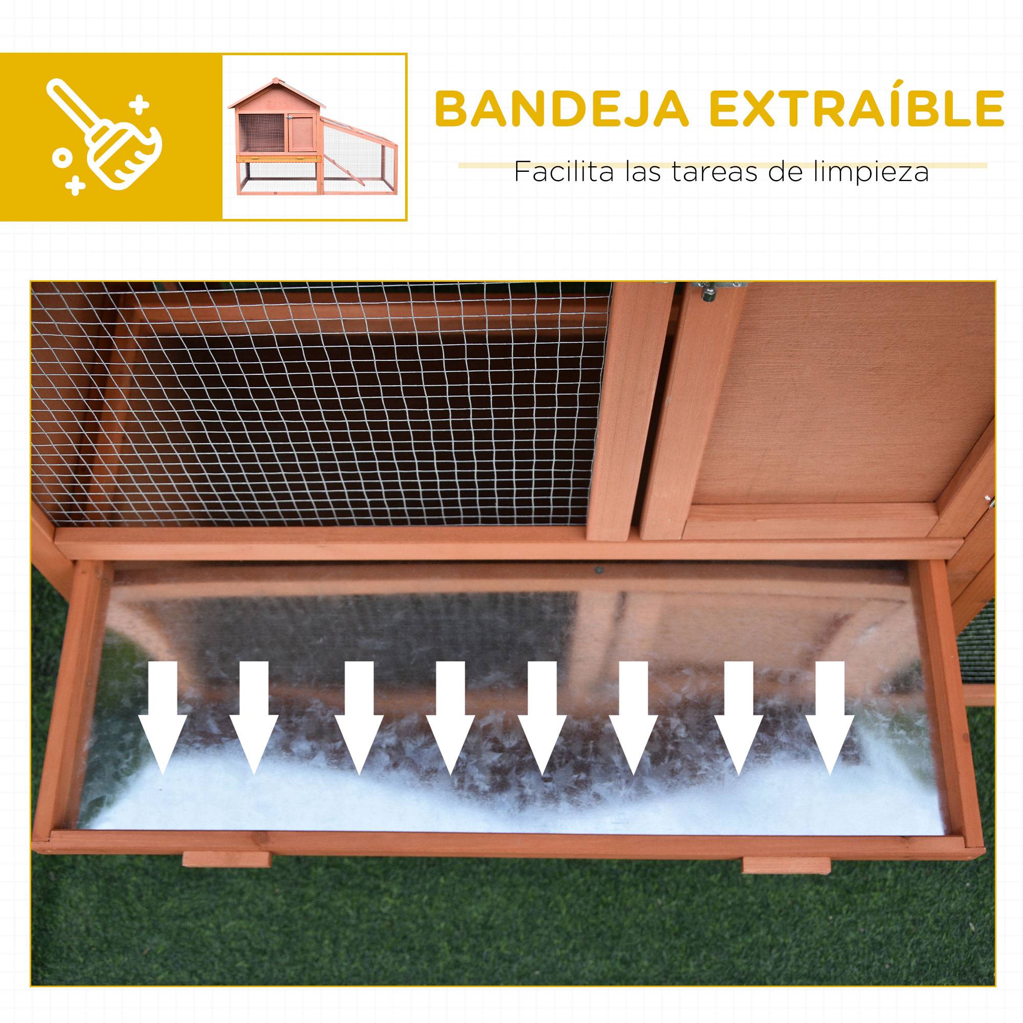 Clapier Bois Extérieur à 2 Niveaux avec Toit, Porte, Fenêtre et Bac Amovible, Grand Espace 144 x 64,5 x 100 cm - Image 8