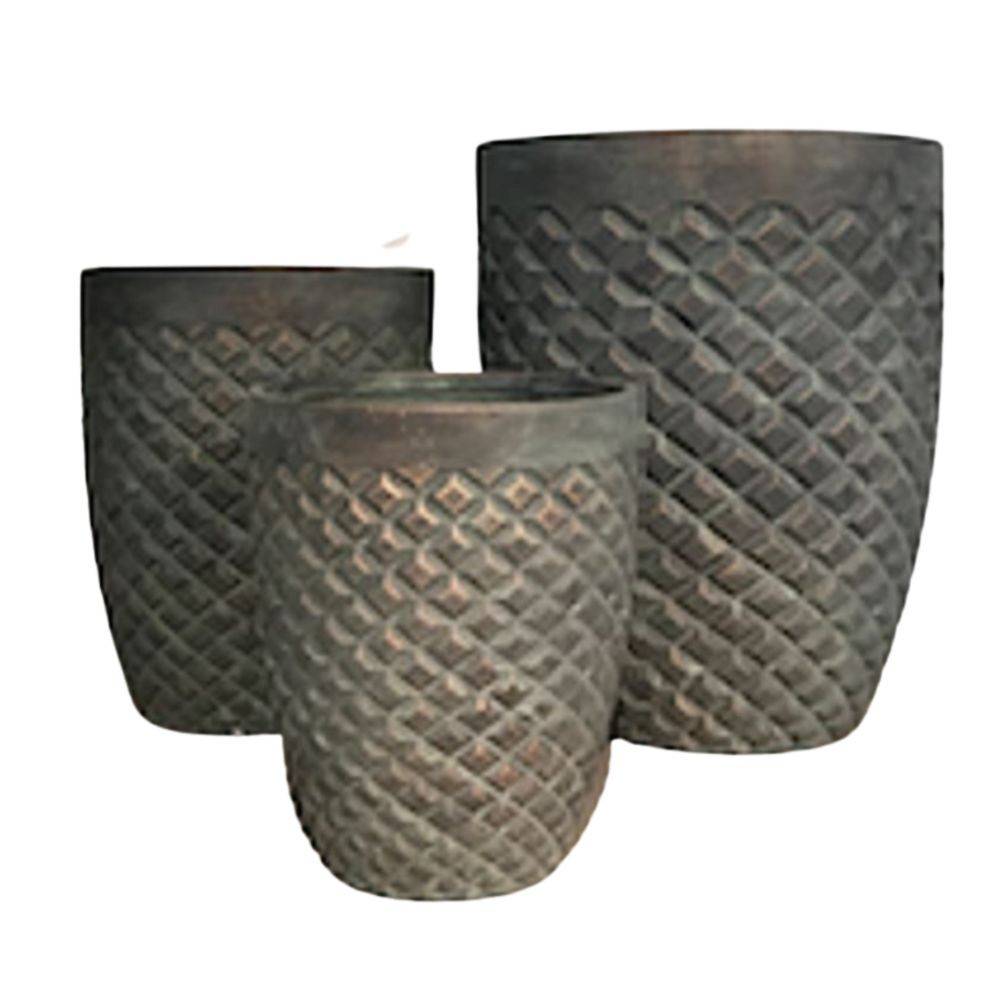 Chemin De Campagne - ~ 3 Cache-pots grandes tailles plante extérieur béton cuivré 30-38-49cm Chemin de campagne