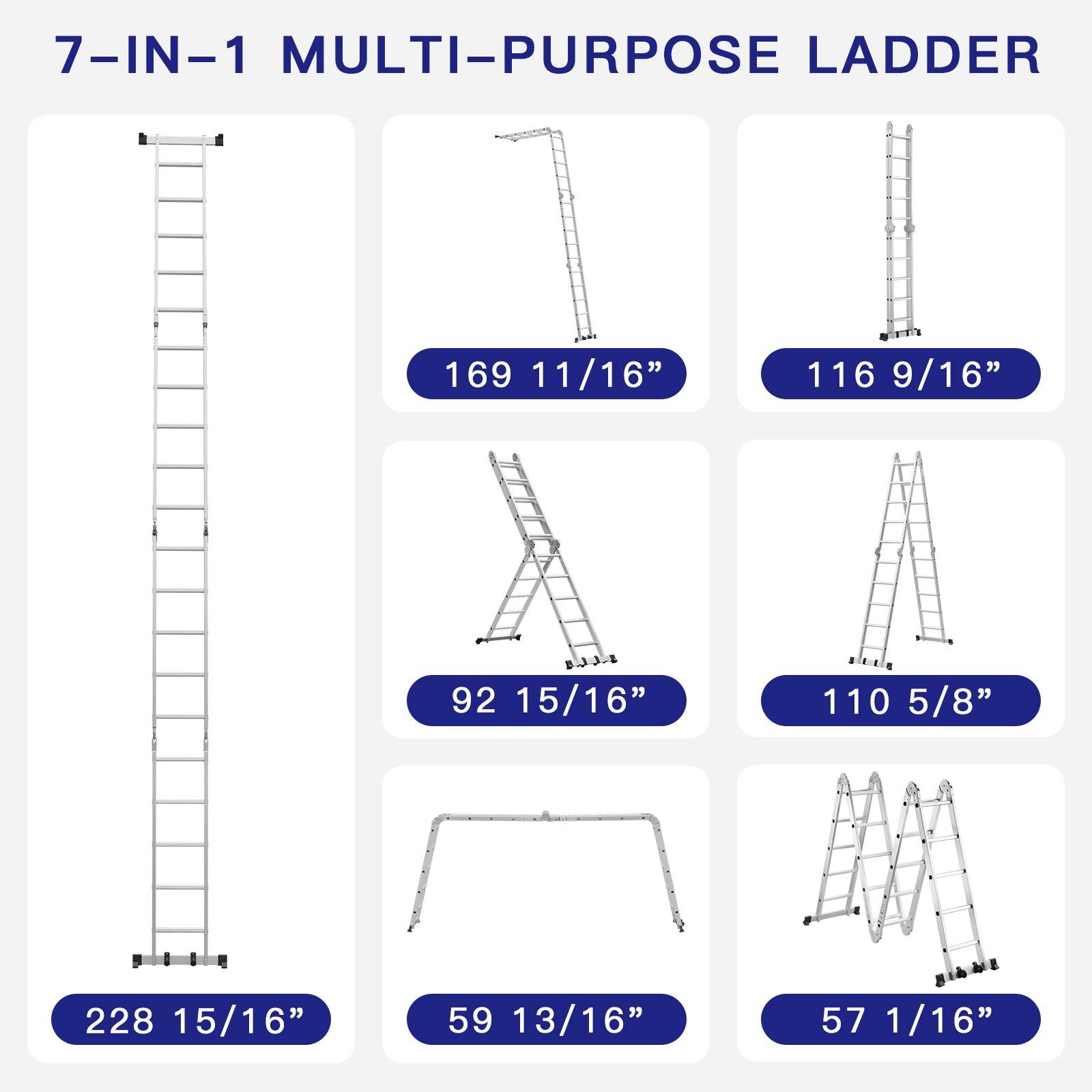 Échelle télescopique 7 en 1, Échelle Transformable 5.8 m, 2 marches épaisses antidérapantes - Image 3