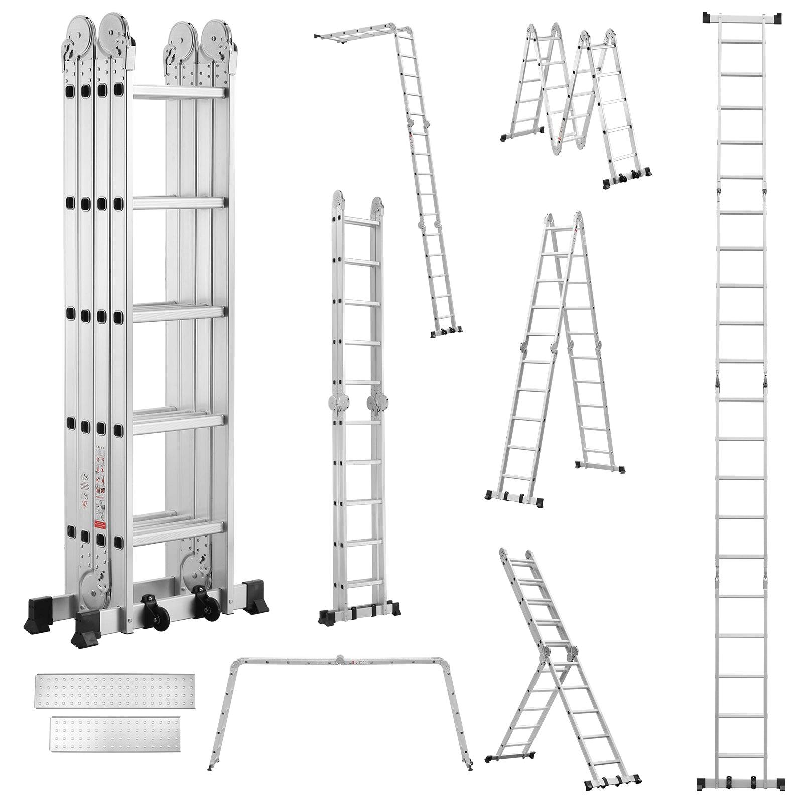 Teeno - 5,8M Échelle Pliante Polyvalente 7 en 1 Escabeau Télescopique Réglable avec 2 Barre Équilibre et 2 Plateformes, Charge 150 kg, Échelle Multifonction