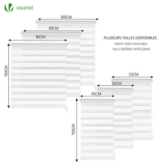 Vounot - Store enrouleur jour nuit double 80x150cm Blanc - Image 6