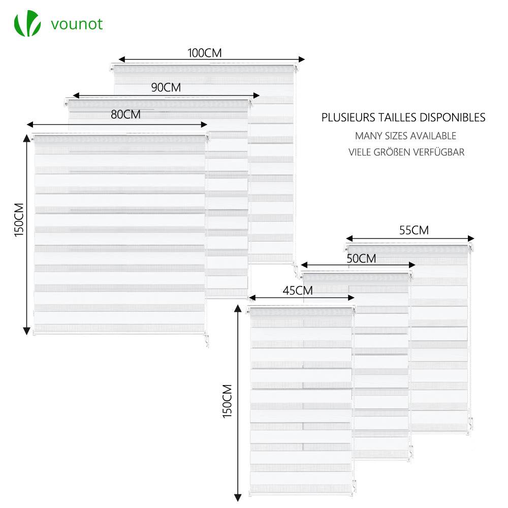 Vounot - Store enrouleur jour nuit double 80x150cm Blanc - Image 6