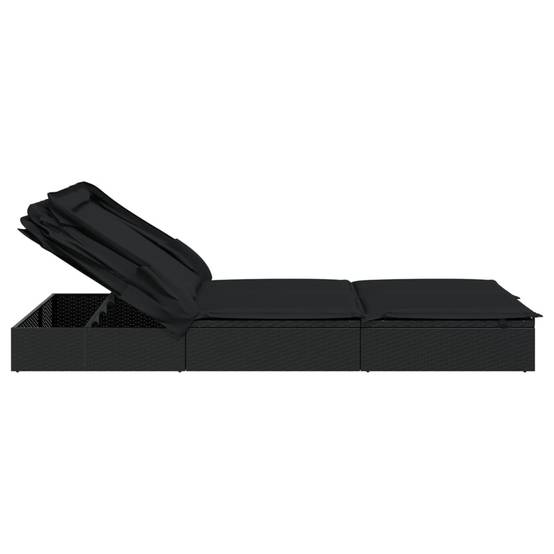 Transat | Bain de soleil | Chaise longue 2 places avec toit pliable noir 213x118x97 cm - Image 8