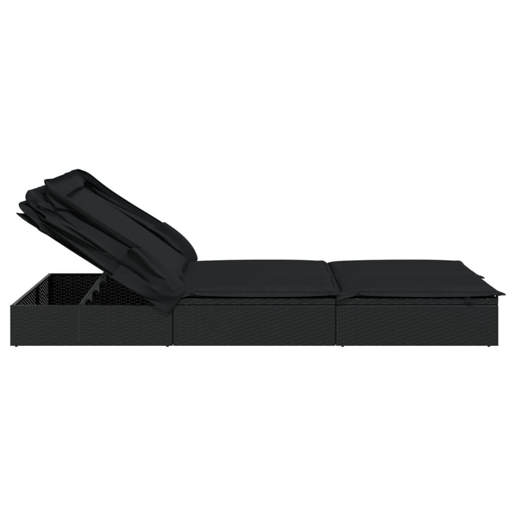 Transat | Bain de soleil | Chaise longue 2 places avec toit pliable noir 213x118x97 cm - Image 8