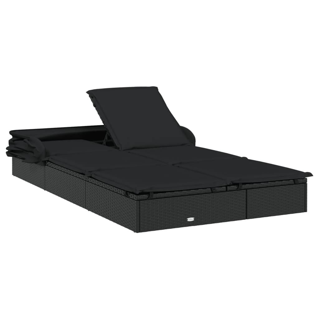 Transat | Bain de soleil | Chaise longue 2 places avec toit pliable noir 213x118x97 cm - Image 9