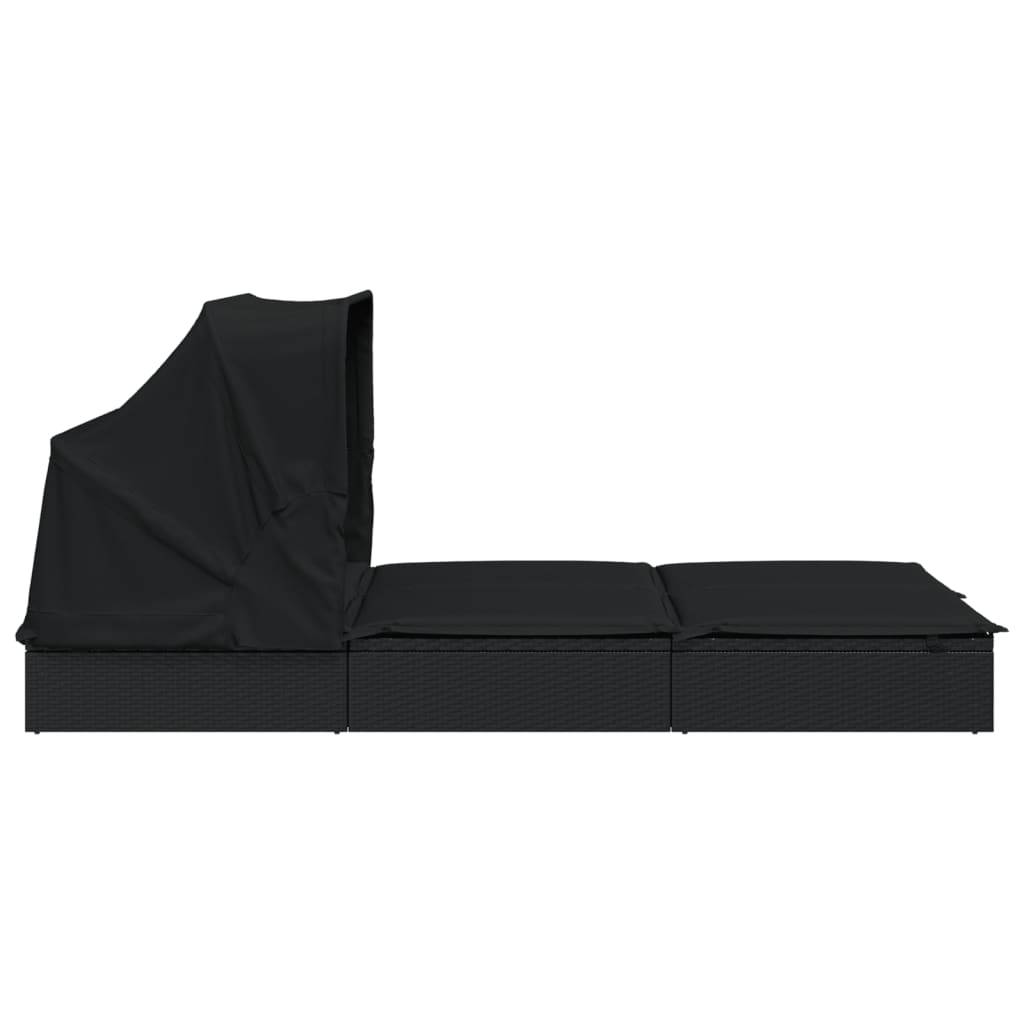 Transat | Bain de soleil | Chaise longue 2 places avec toit pliable noir 213x118x97 cm - Image 7