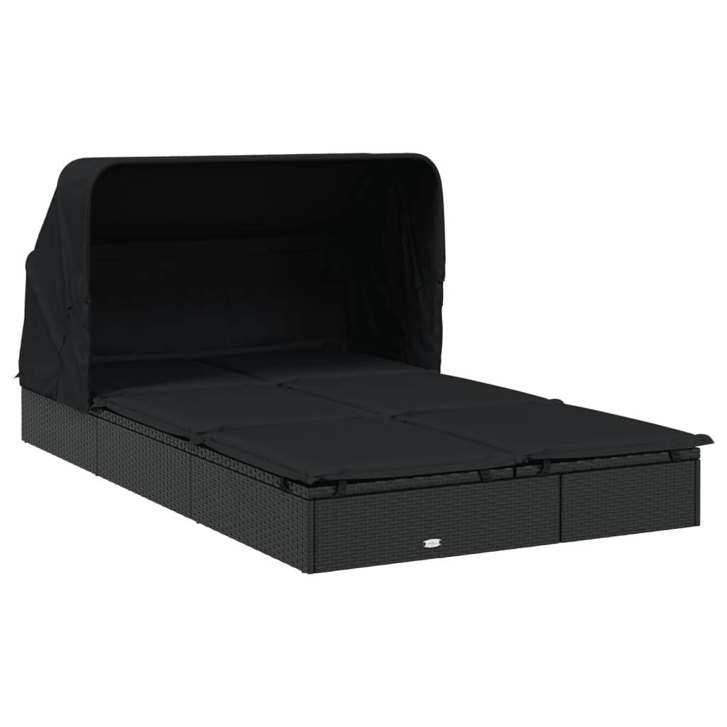 Transat | Bain de soleil | Chaise longue 2 places avec toit pliable noir 213x118x97 cm - Image 4