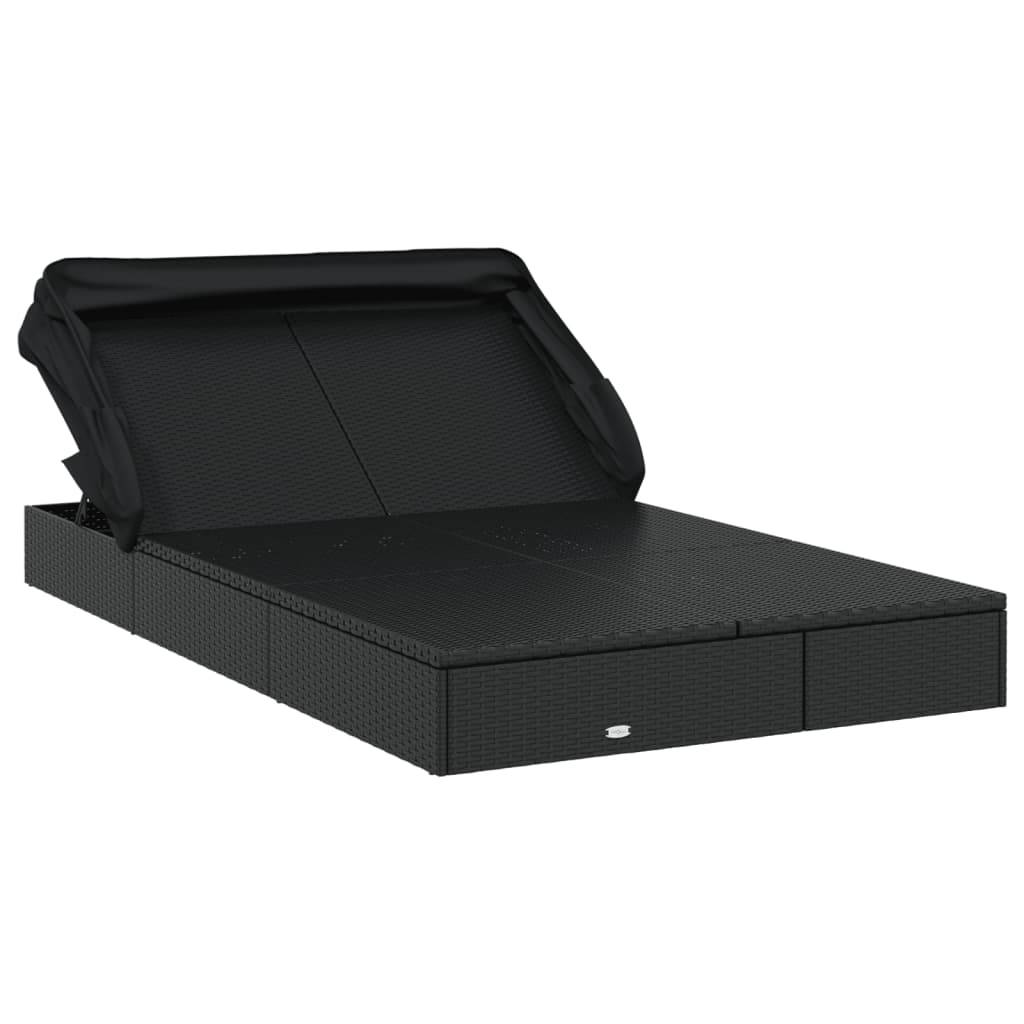 Transat | Bain de soleil | Chaise longue 2 places avec toit pliable noir 213x118x97 cm - Image 3