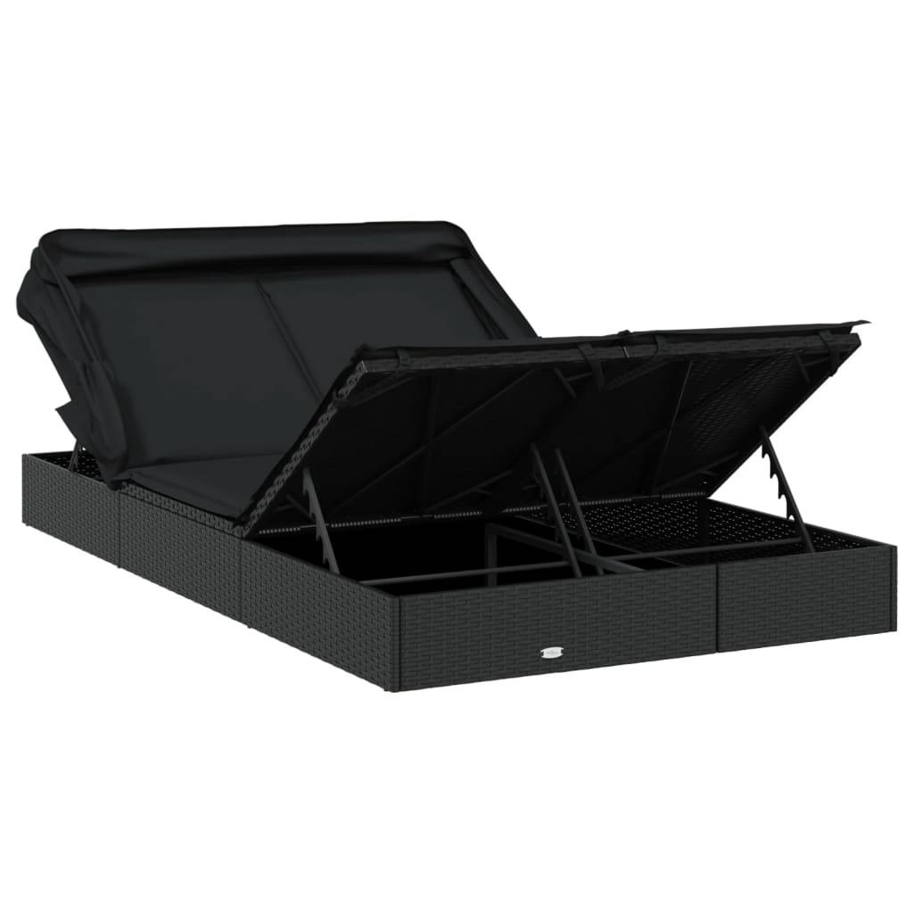 Transat | Bain de soleil | Chaise longue 2 places avec toit pliable noir 213x118x97 cm - Image 10
