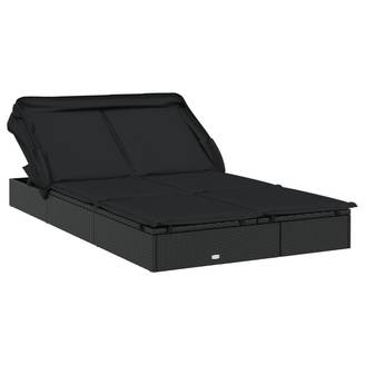 Transat | Bain de soleil | Chaise longue 2 places avec toit pliable noir 213x118x97 cm
