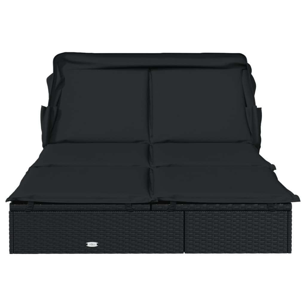 Transat | Bain de soleil | Chaise longue 2 places avec toit pliable noir 213x118x97 cm - Image 6
