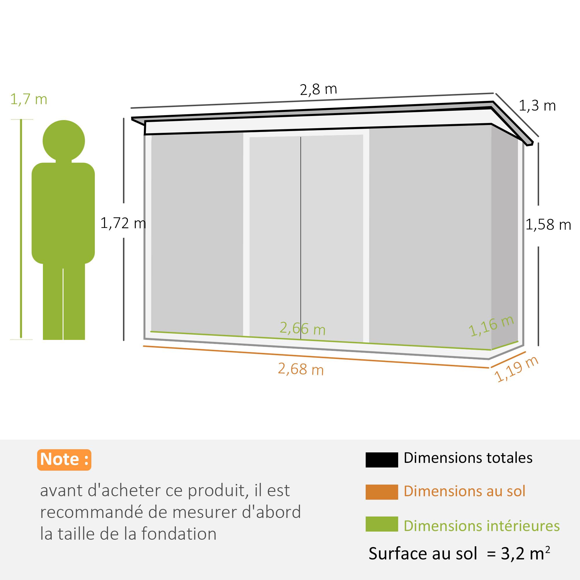 Abri de jardin XXL 3,6 m² acier galvanisé 280x130x172 cm noir avec fondation, portes coulissantes ventilation - Image 5