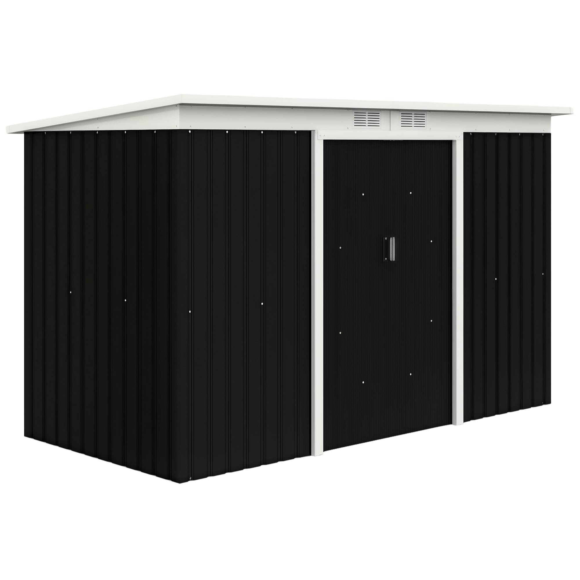 Abri de jardin XXL 3,6 m² acier galvanisé 280x130x172 cm noir avec fondation, portes coulissantes ventilation - Image 1