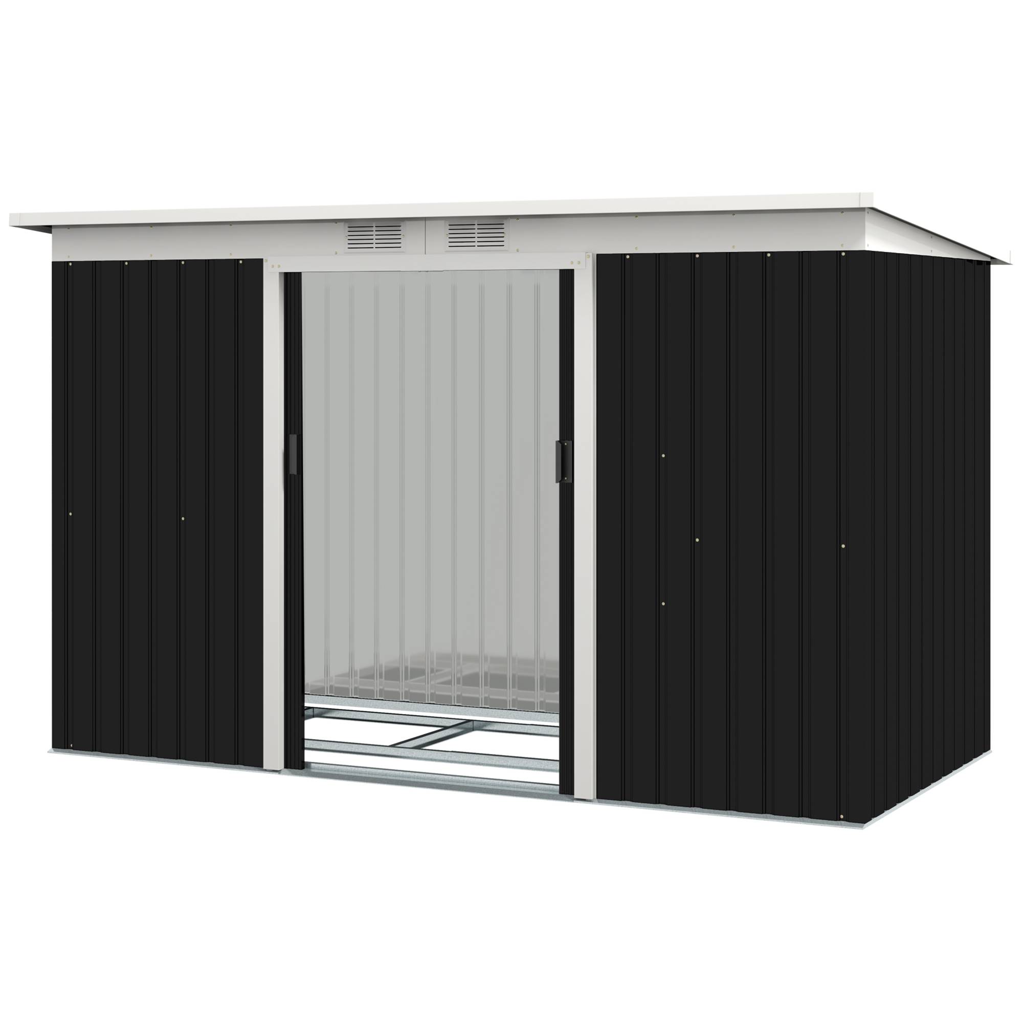 Abri de jardin XXL 3,6 m² acier galvanisé 280x130x172 cm noir avec fondation, portes coulissantes ventilation - Image 2