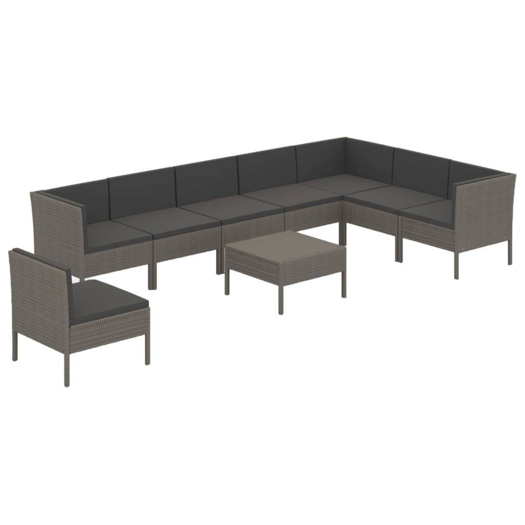 Helloshop26 - Salon de jardin meuble d'extérieur ensemble de mobilier 9 pièces avec coussins résine tressée gris - Imagen 1