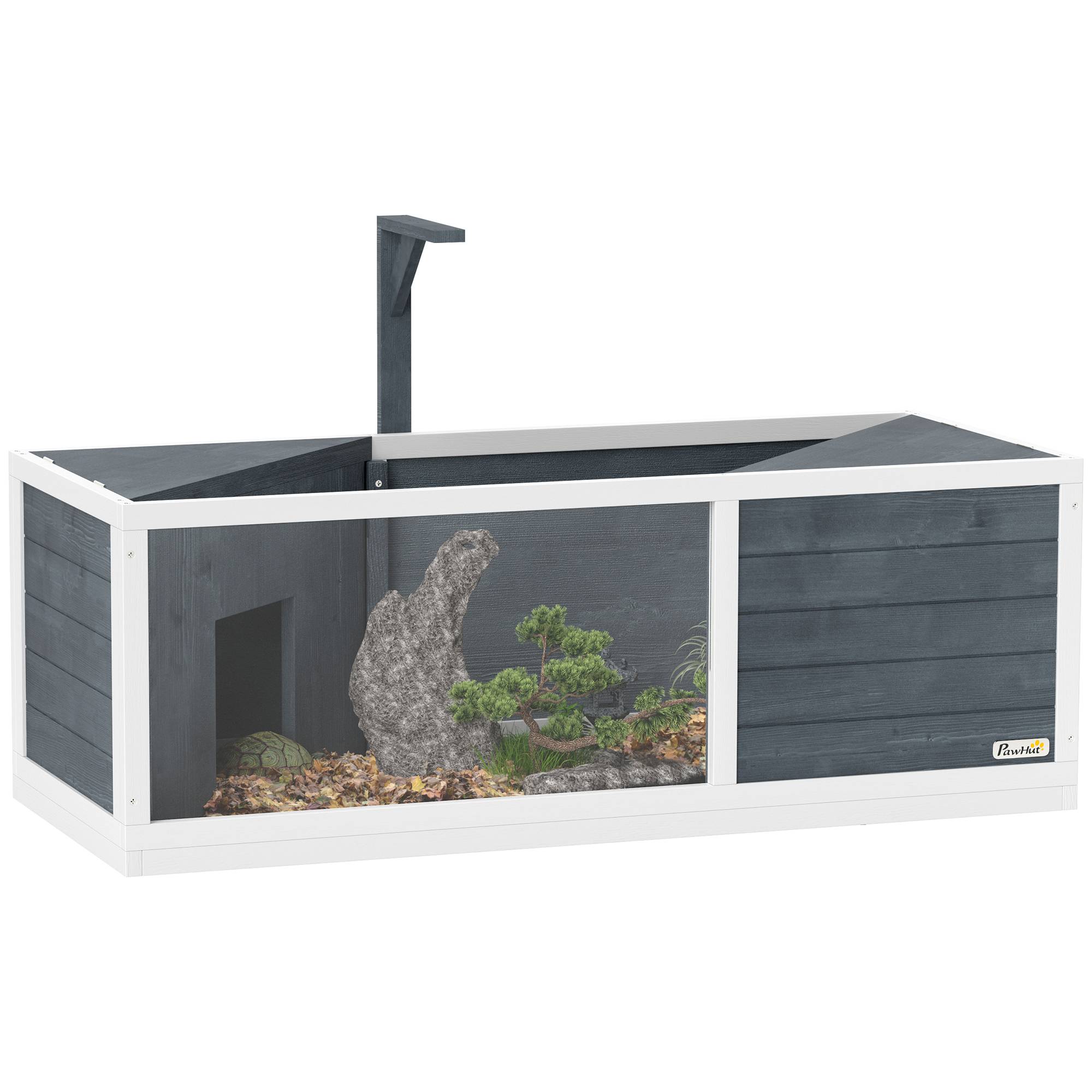 Maison pour tortues enclos avec toit ouvrant support lampe plateau fenêtre panoramique 120 x 50 x 40 cm gris