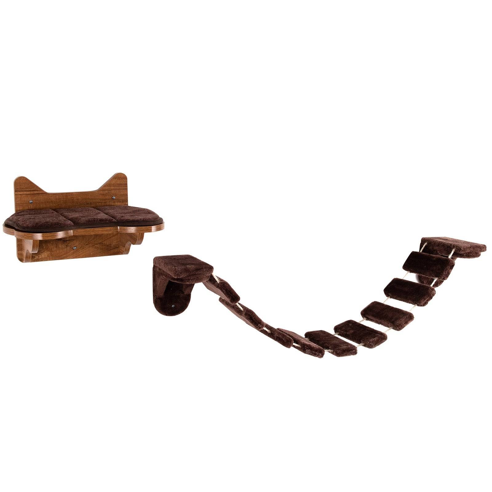 Helloshop26 - Arbre à chat mural en bois avec couchage et escalier pont à 9 étapes 123 x 20 x 17 cm charge max : 10 kg marron - Imagen 1