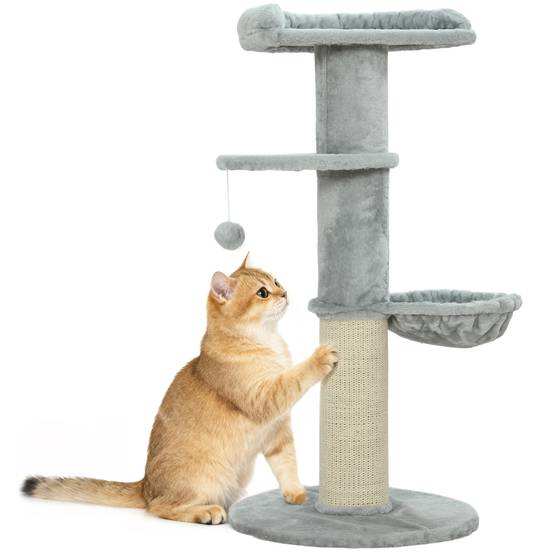 Arbre à chat sisal et peluche gris clair 48 x 48 x 103.5 cm - PANGIVO - Image 1