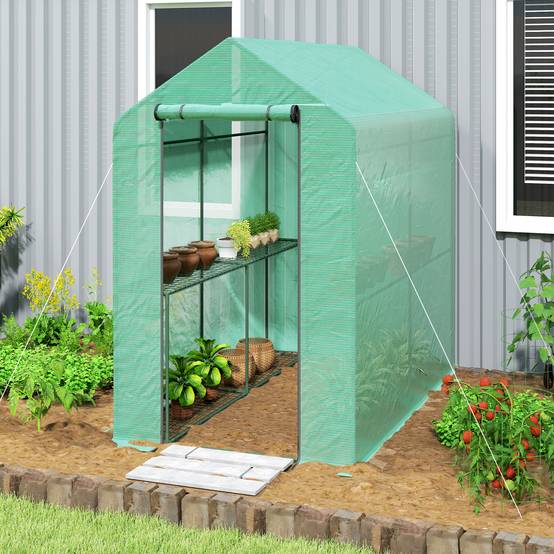 Serre de jardin PE étagère 2 niveaux, serre de balcon, bâche renforcée 140 g/m², châssis en acier, 186x120x190cm, vert - Image 3