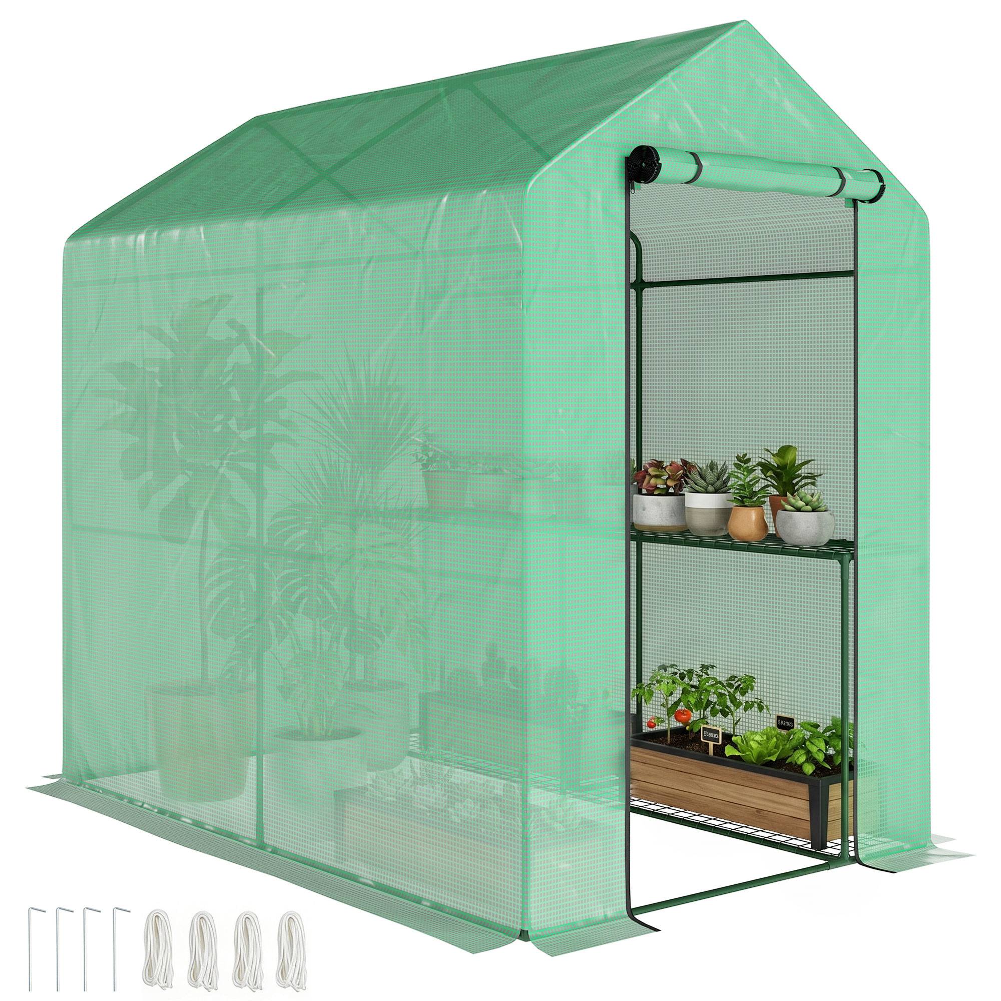 Serre de jardin PE étagère 2 niveaux, serre de balcon, bâche renforcée 140 g/m², châssis en acier, 186x120x190cm, vert - Image 1