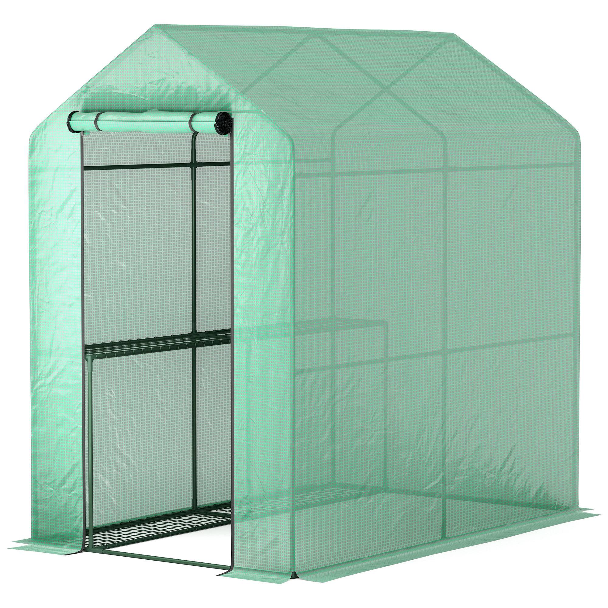 Serre de jardin PE étagère 2 niveaux, serre de balcon, bâche renforcée 140 g/m², châssis en acier, 186x120x190cm, vert - Image 2