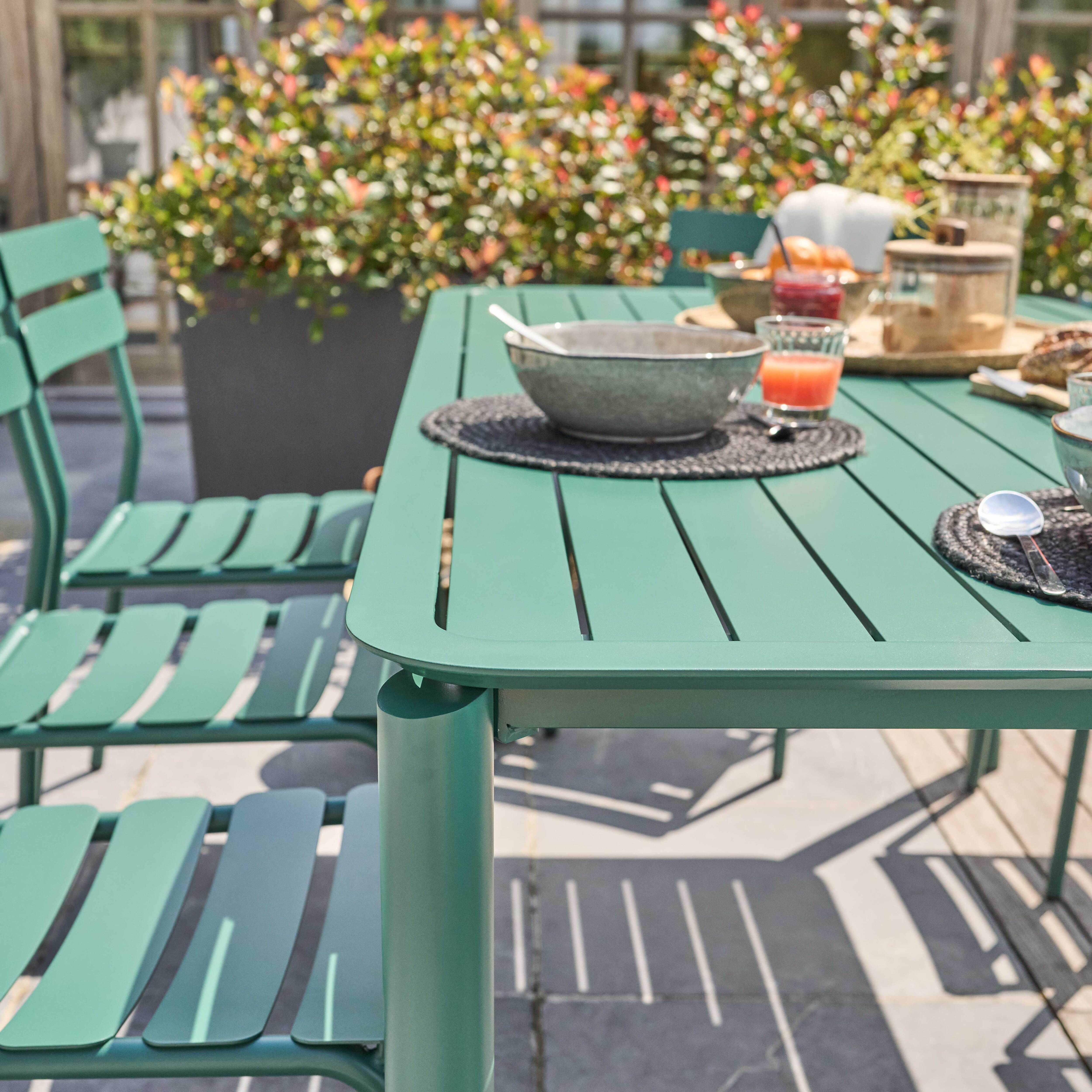 Oviala - Ensemble table de jardin et 8 chaises vert foncé Almada - Oviala - Imagen 3