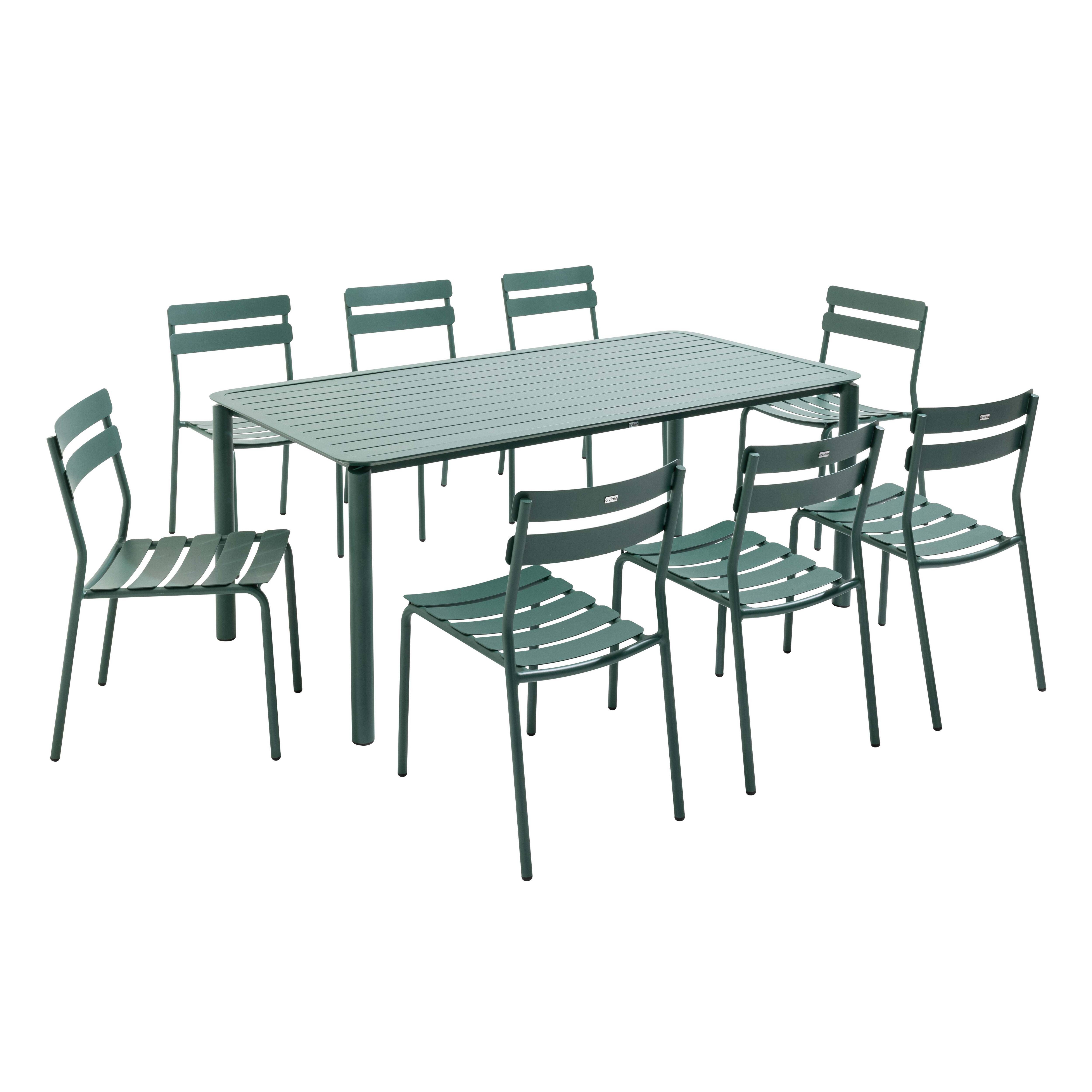 Oviala - Ensemble table de jardin et 8 chaises vert foncé Almada - Oviala - Imagen 1