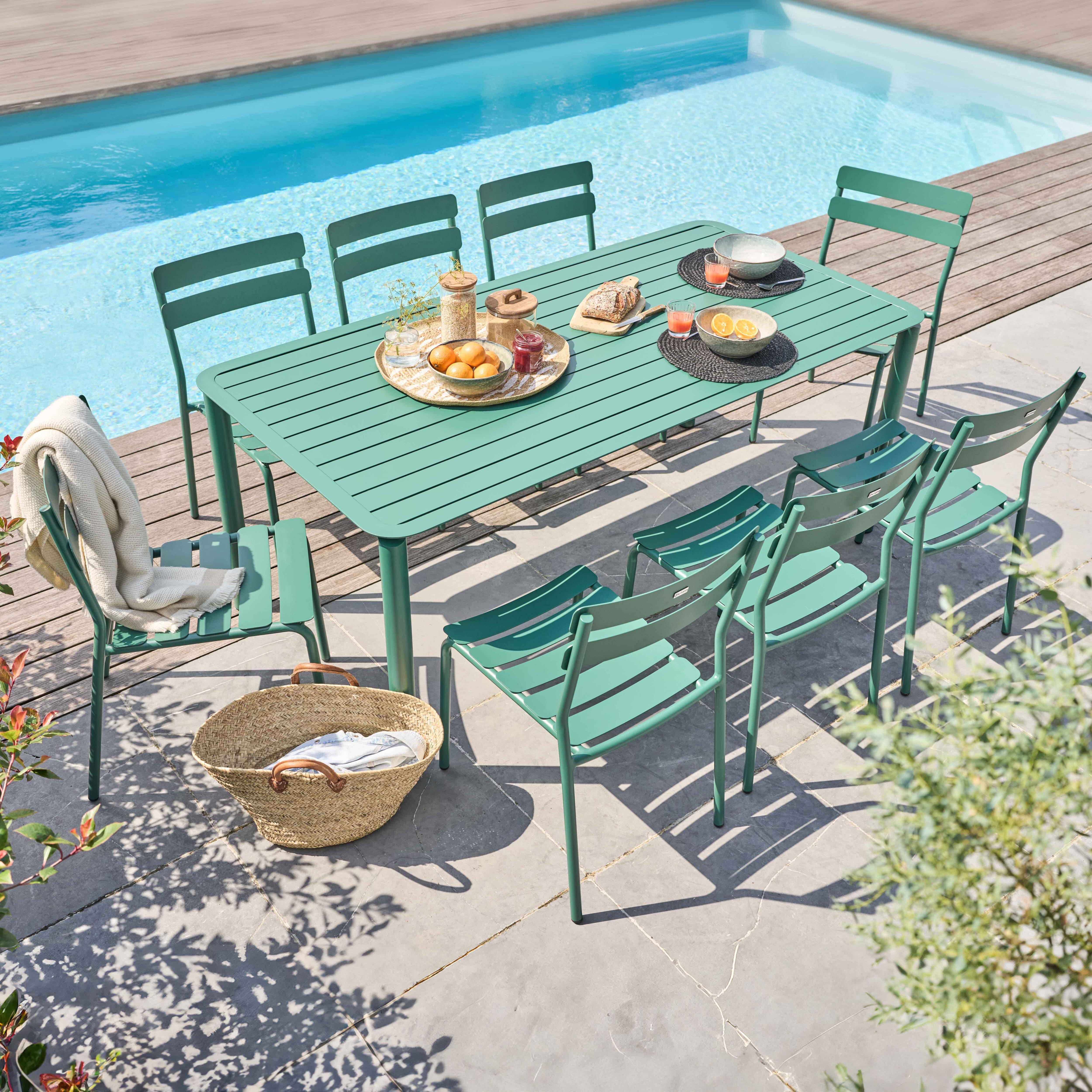Oviala - Ensemble table de jardin et 8 chaises vert foncé Almada - Oviala - Imagen 2