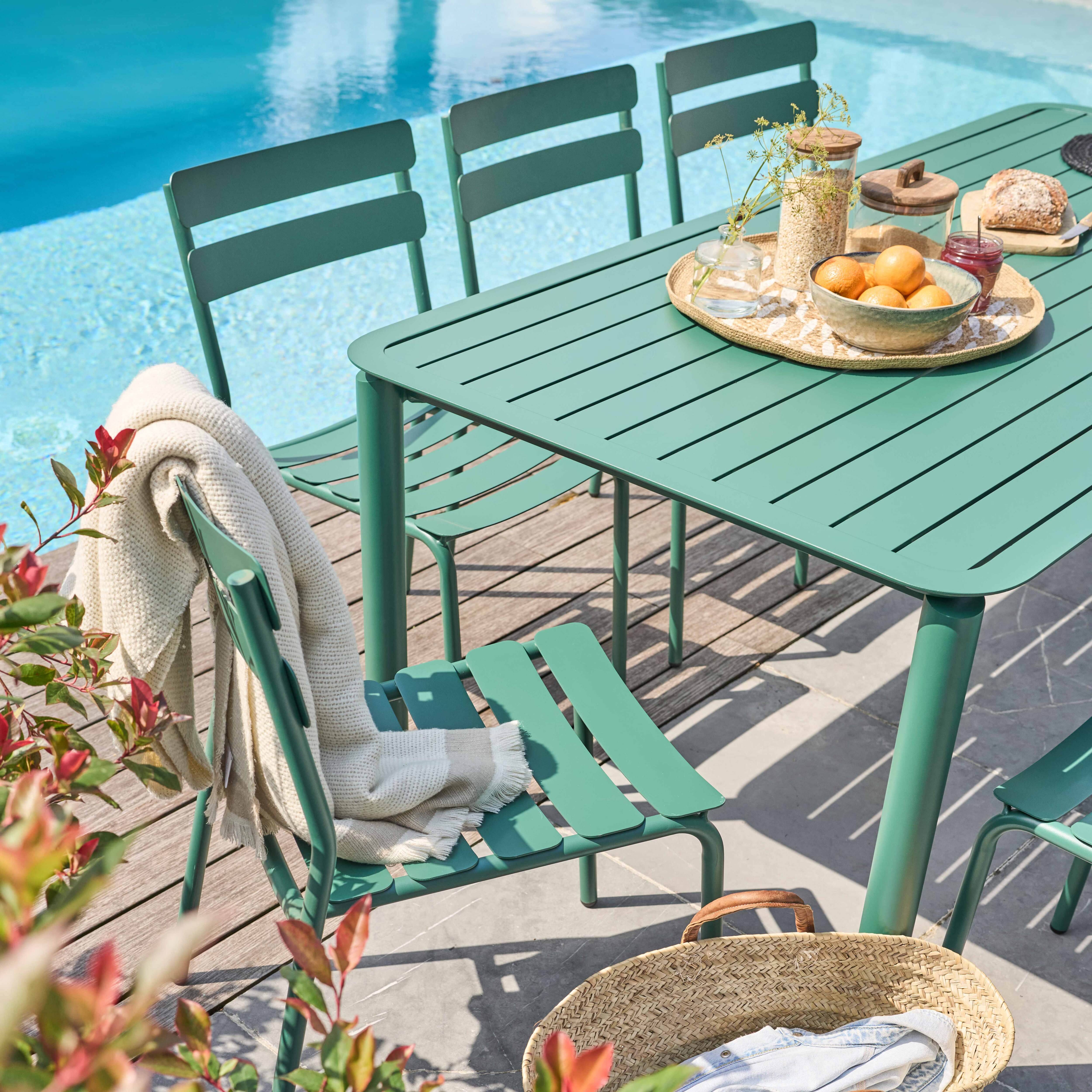 Oviala - Ensemble table de jardin et 8 chaises vert foncé Almada - Oviala - Imagen 4