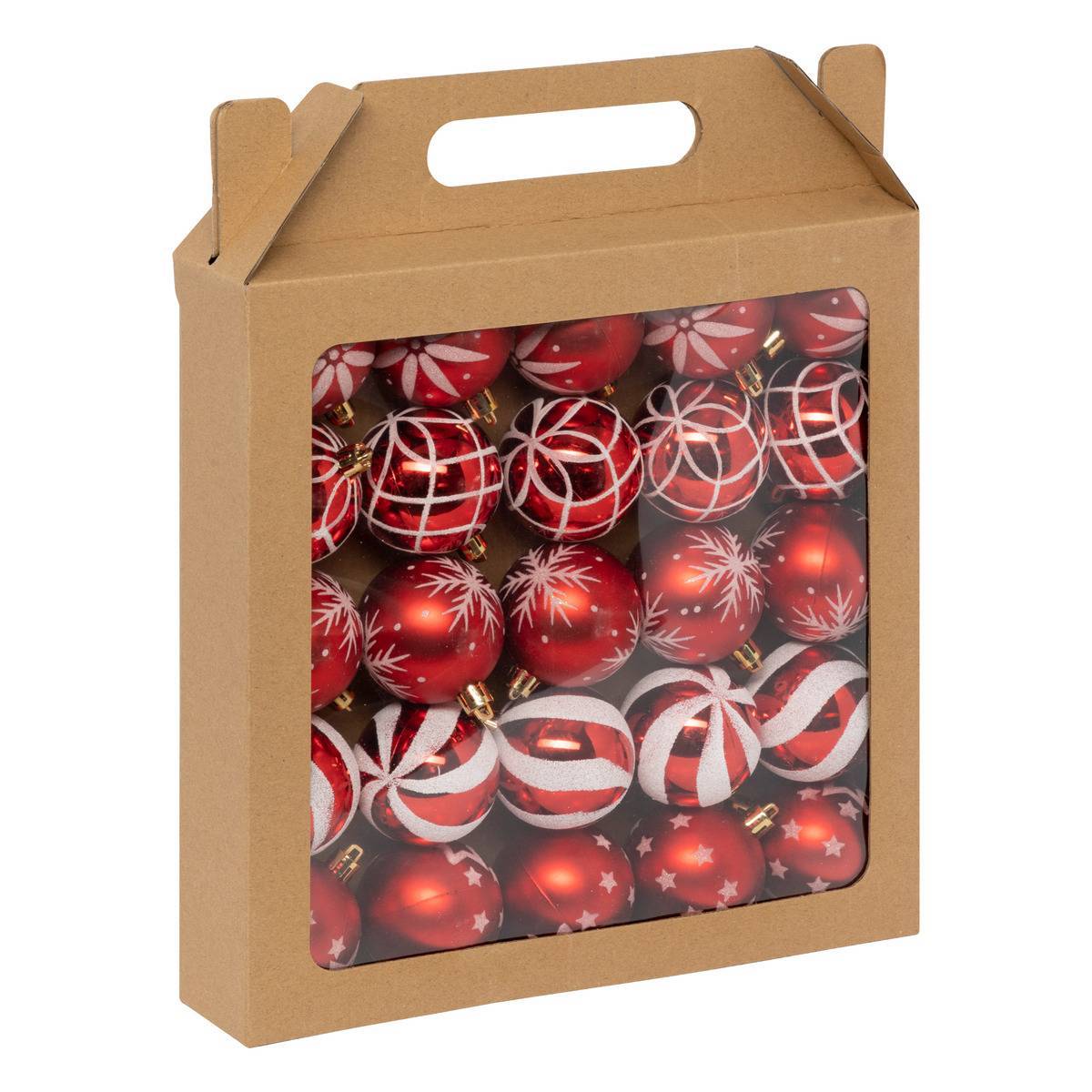 Fééric Lights & Christmas - Boules de Noël "Colorama de Noël" lot de 25 en plastique D6cm rouge blanc - Atmosphera Créateur d'intérieur - Imagen 1
