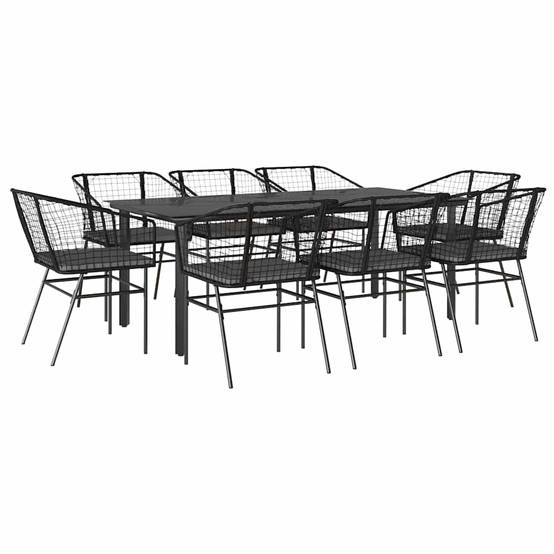 Salon de Jardin 8 Personnes Résine Tressée Grande Table Verre avec Coussins pour Famille Nombreuse Noir 200x100cm – ComfortXL Outdoor Living - Image 2
