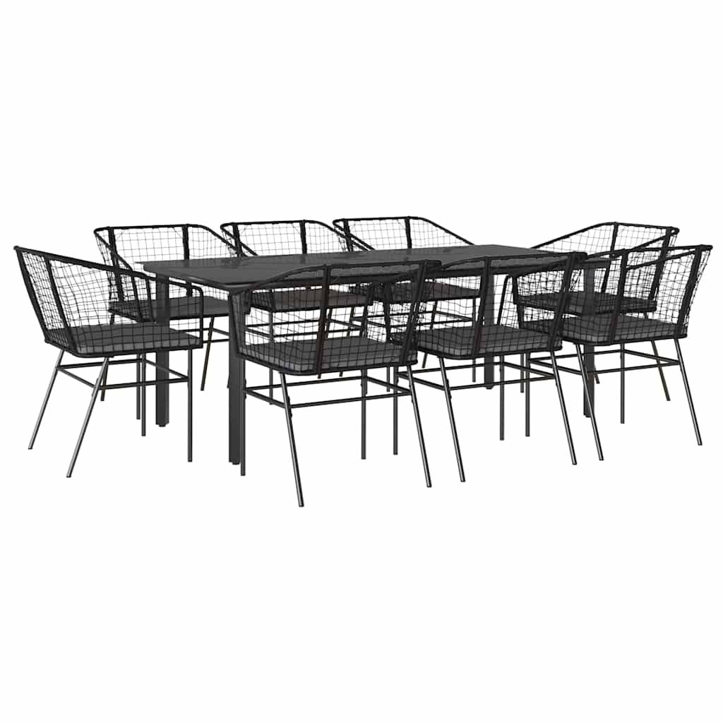 Salon de Jardin 8 Personnes Résine Tressée Grande Table Verre avec Coussins pour Famille Nombreuse Noir 200x100cm – ComfortXL Outdoor Living - Image 2