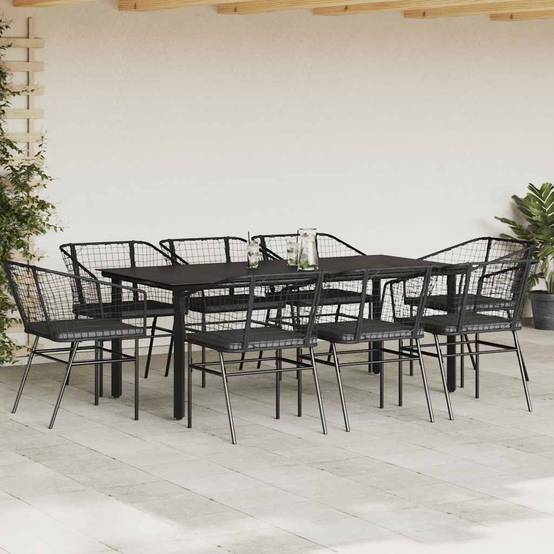 Salon de Jardin 8 Personnes Résine Tressée Grande Table Verre avec Coussins pour Famille Nombreuse Noir 200x100cm – ComfortXL Outdoor Living - Image 3