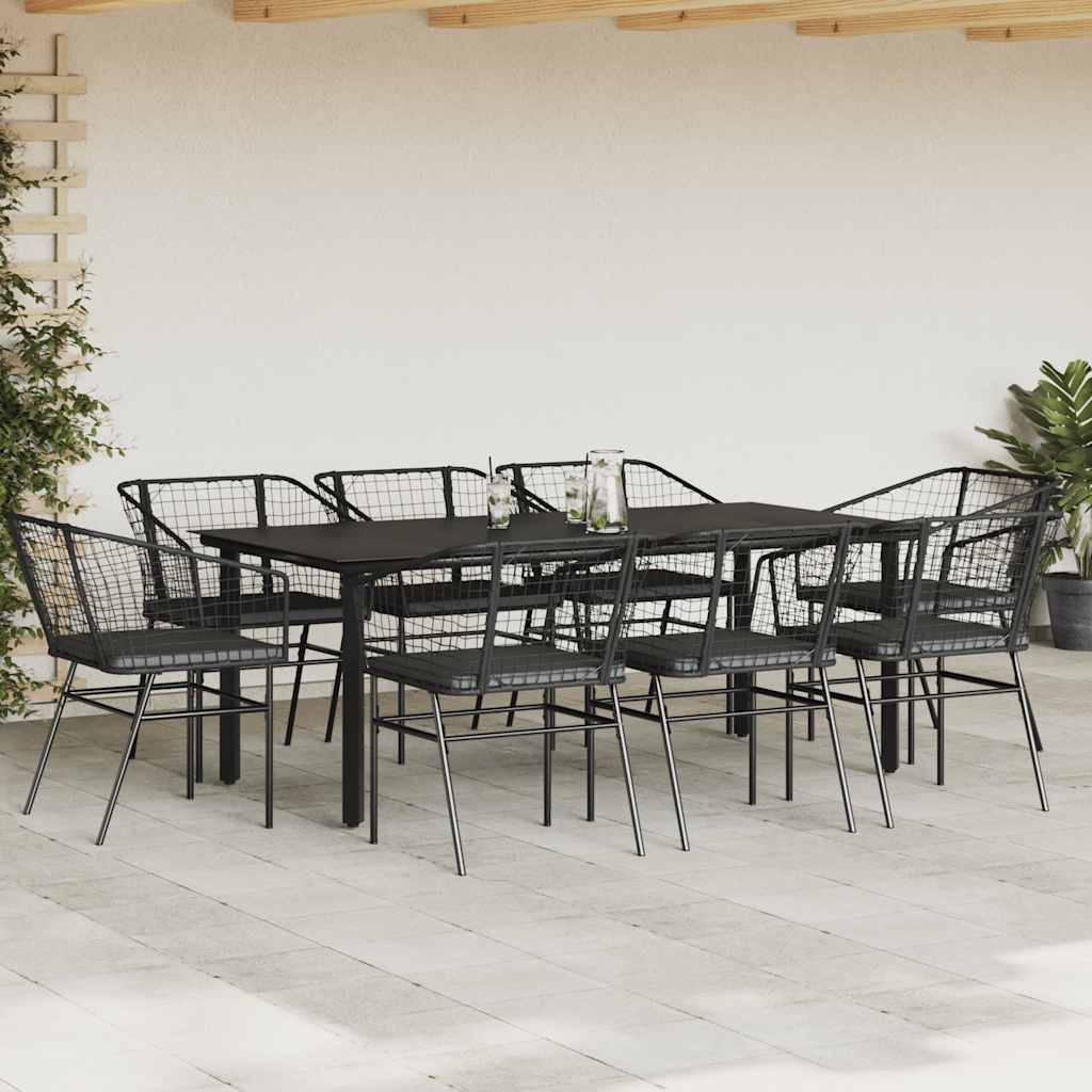 Salon de Jardin 8 Personnes Résine Tressée Grande Table Verre avec Coussins pour Famille Nombreuse Noir 200x100cm – ComfortXL Outdoor Living - Image 3