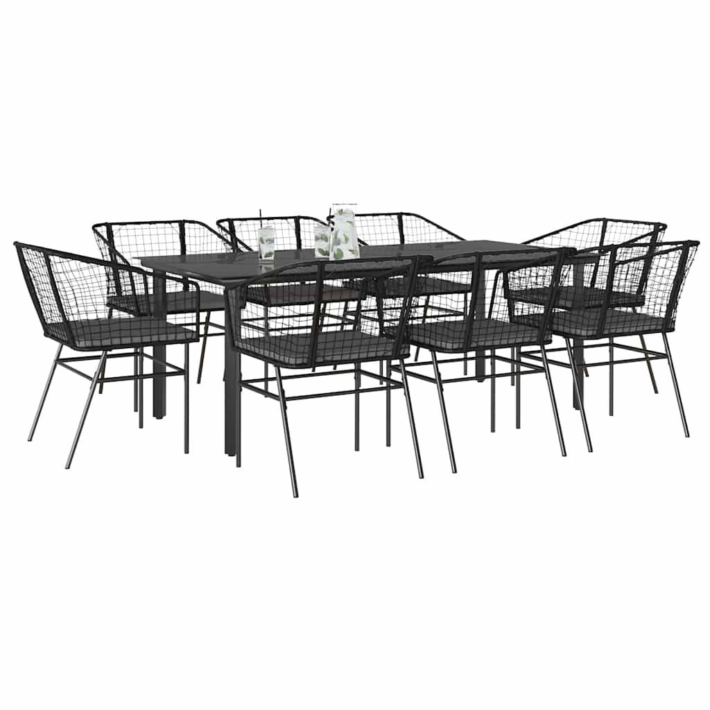 Salon de Jardin 8 Personnes Résine Tressée Grande Table Verre avec Coussins pour Famille Nombreuse Noir 200x100cm – ComfortXL Outdoor Living - Image 1