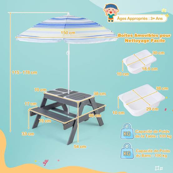 Relaxdays – Table de pique-nique pour enfant en bois de pin naturel – 2 bacs amovibles – Dimensions H x L x P : 50 x 89 x 86 cm – Meuble de jardin extérieur Relaxdays – Table de pique-nique pour enfant en bois de pin naturel – 2 bacs amovibles – Dimensions H x L x P : 50 x 89 x 86 cm – Meuble de jardin extérieur