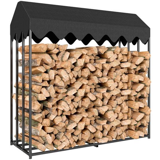 Porte-bûches extérieur en métal avec housse imperméable, 186 x 70 x 185 cm, noir - Image 1