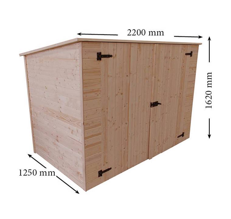 Habrita - Abri mural bois massif range-vélos-scooters-motos-mobilier de jardin gros volume couverture bitumée / 16 mm /  L 220 x l 125 x H 162 cm - Image 3