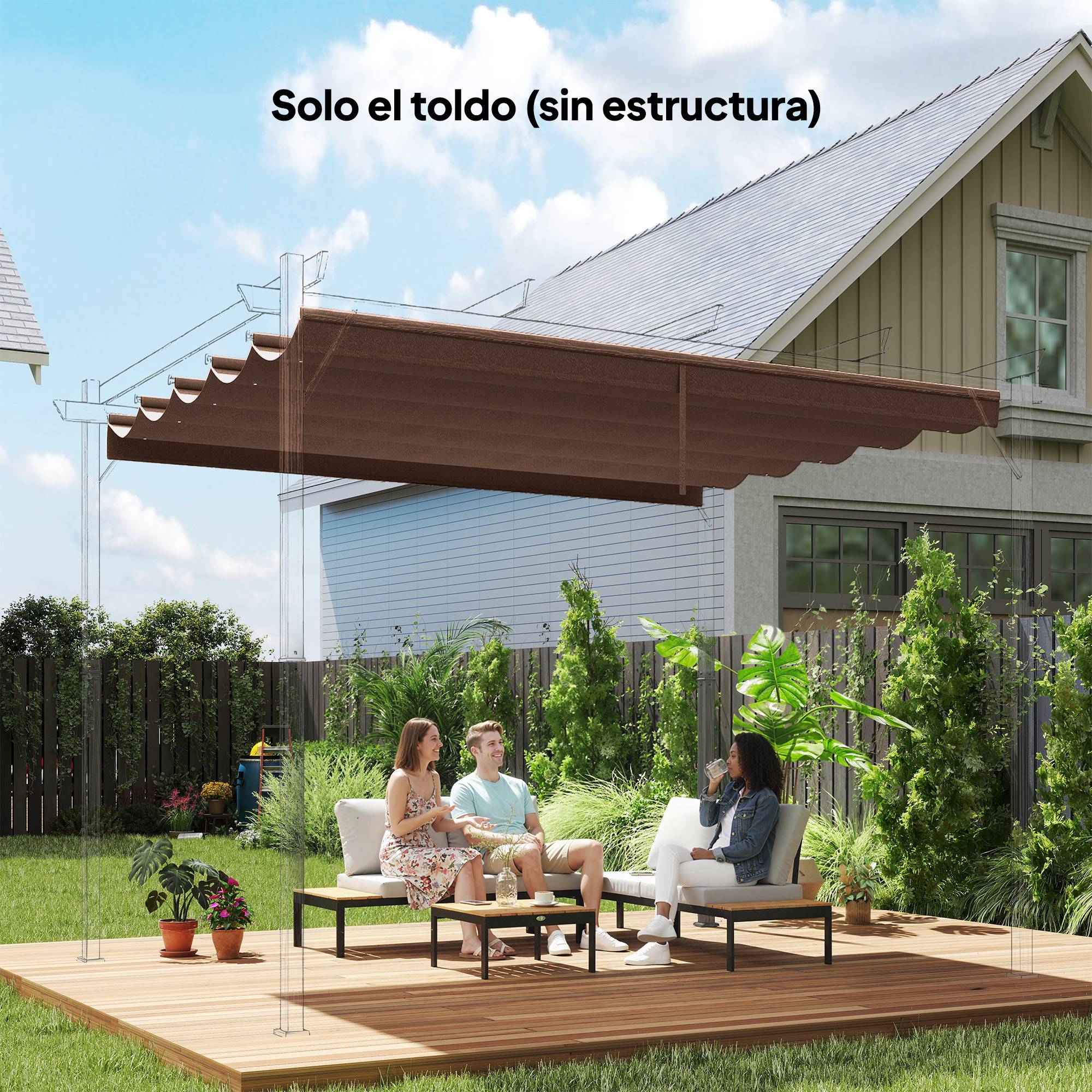 Toile de Rechange pour Pergola 3x3m Tissu Polyester Rétractable Anti-UV avec Drainage 250x255 cm Café - ComfortXL Outdoor Living - Image 3