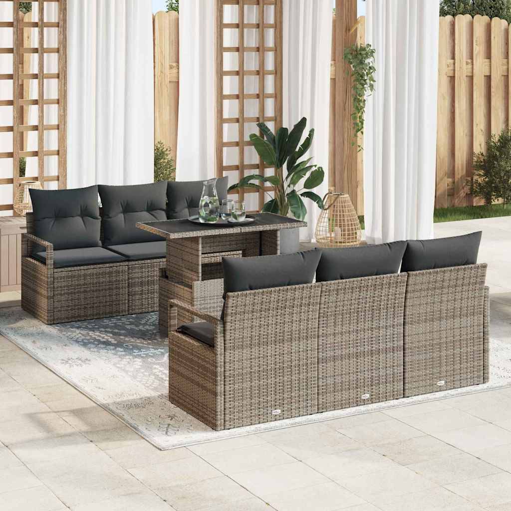 Mobilier Détente 7 Éléments Rotin Synthétique Gris avec Rangement Pratique pour Patio Moderne – ComfortXL Outdoor Living - Image 1