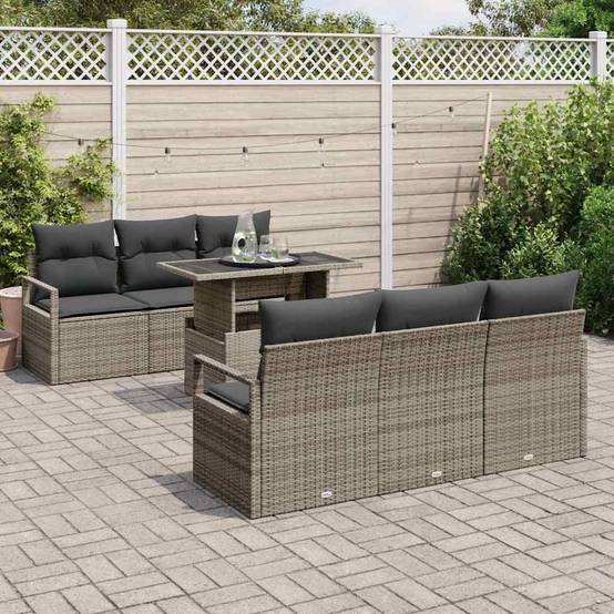 Mobilier Détente 7 Éléments Rotin Synthétique Gris avec Rangement Pratique pour Patio Moderne – ComfortXL Outdoor Living - Image 3