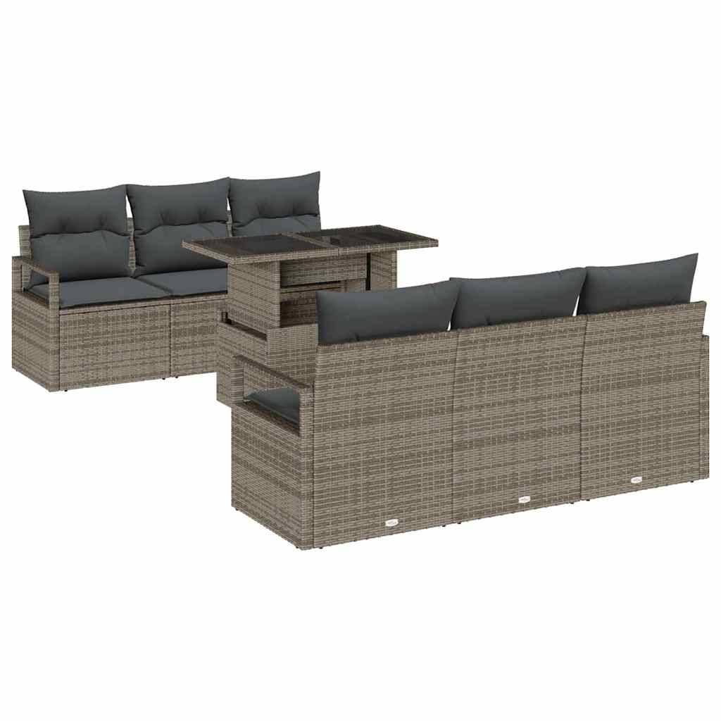 Mobilier Détente 7 Éléments Rotin Synthétique Gris avec Rangement Pratique pour Patio Moderne – ComfortXL Outdoor Living - Image 2