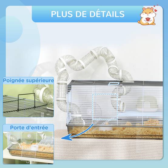 Cage pour hamster acier gris 58 x 32 x 31 cm - PANGIVO - Image 10