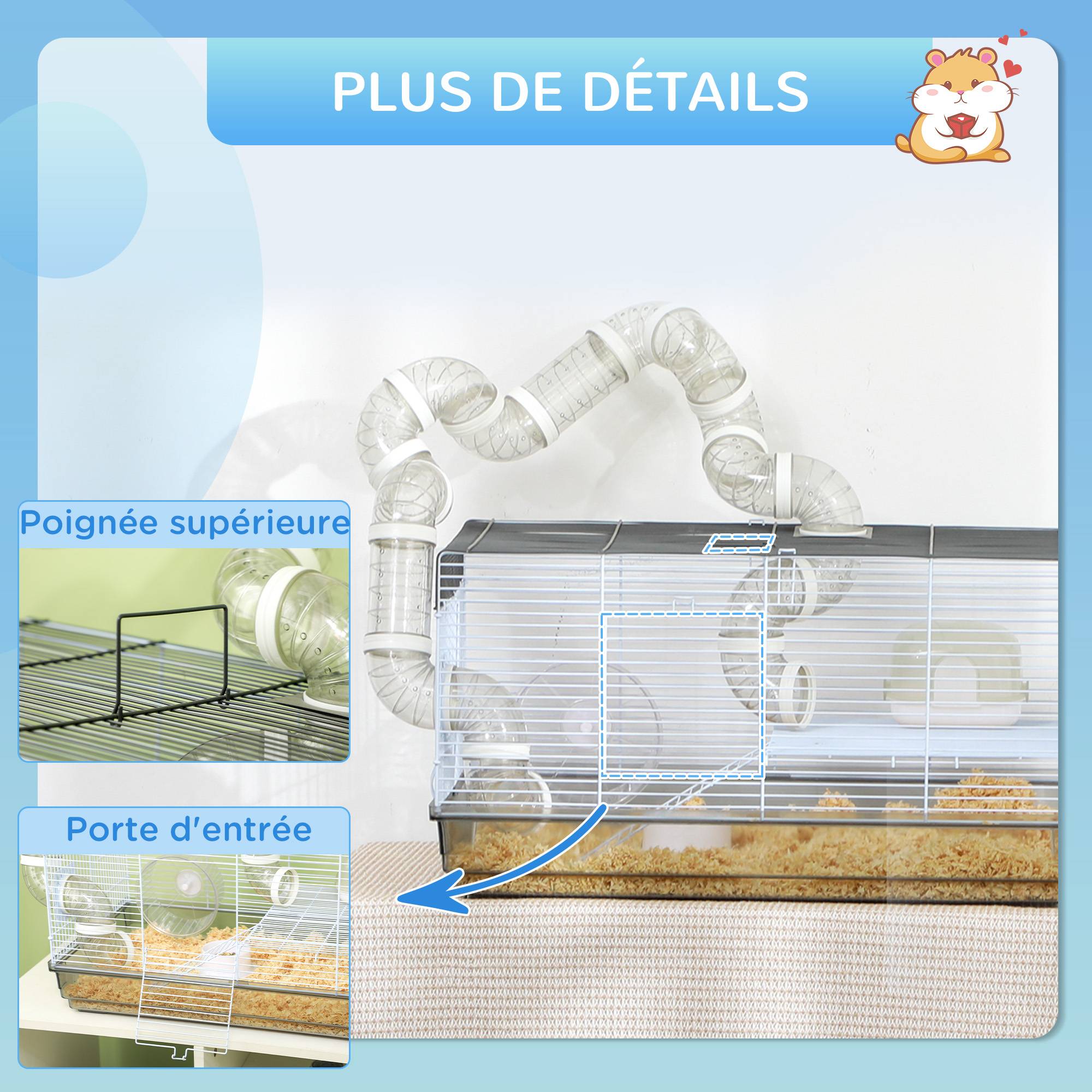 Cage pour hamster acier gris 58 x 32 x 31 cm - PANGIVO - Image 10