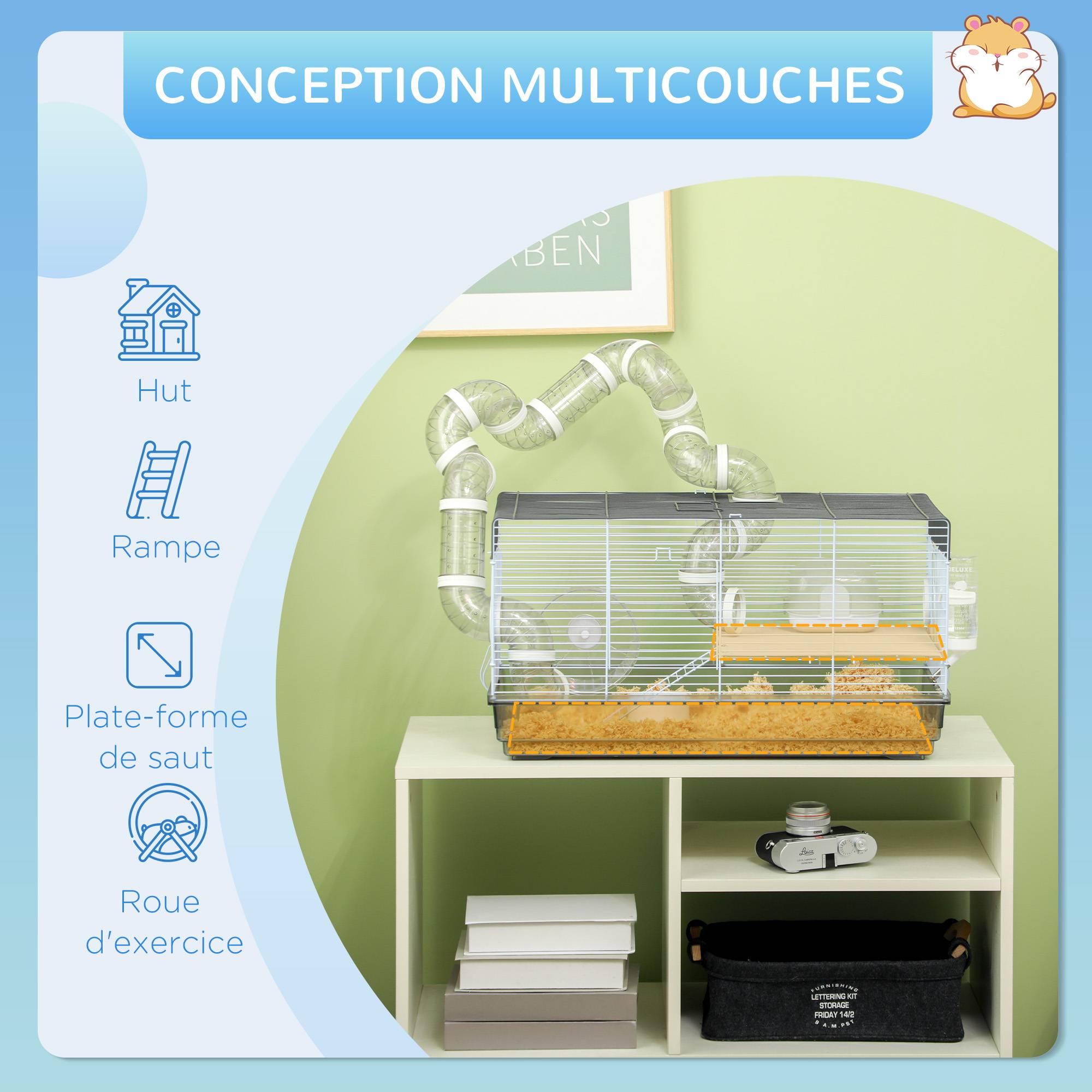 Cage pour hamster acier gris 58 x 32 x 31 cm - PANGIVO - Image 7