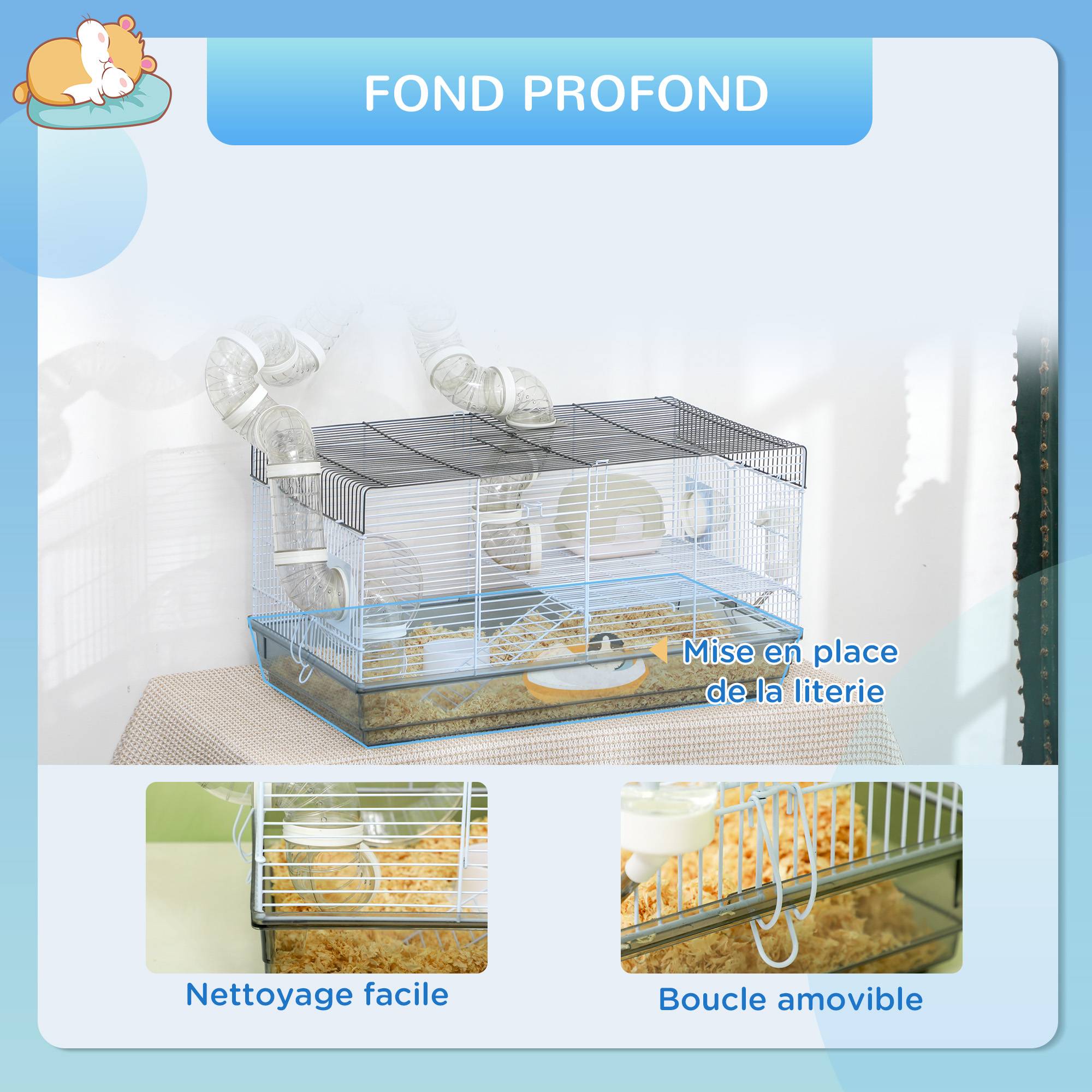 Cage pour hamster acier gris 58 x 32 x 31 cm - PANGIVO - Image 8