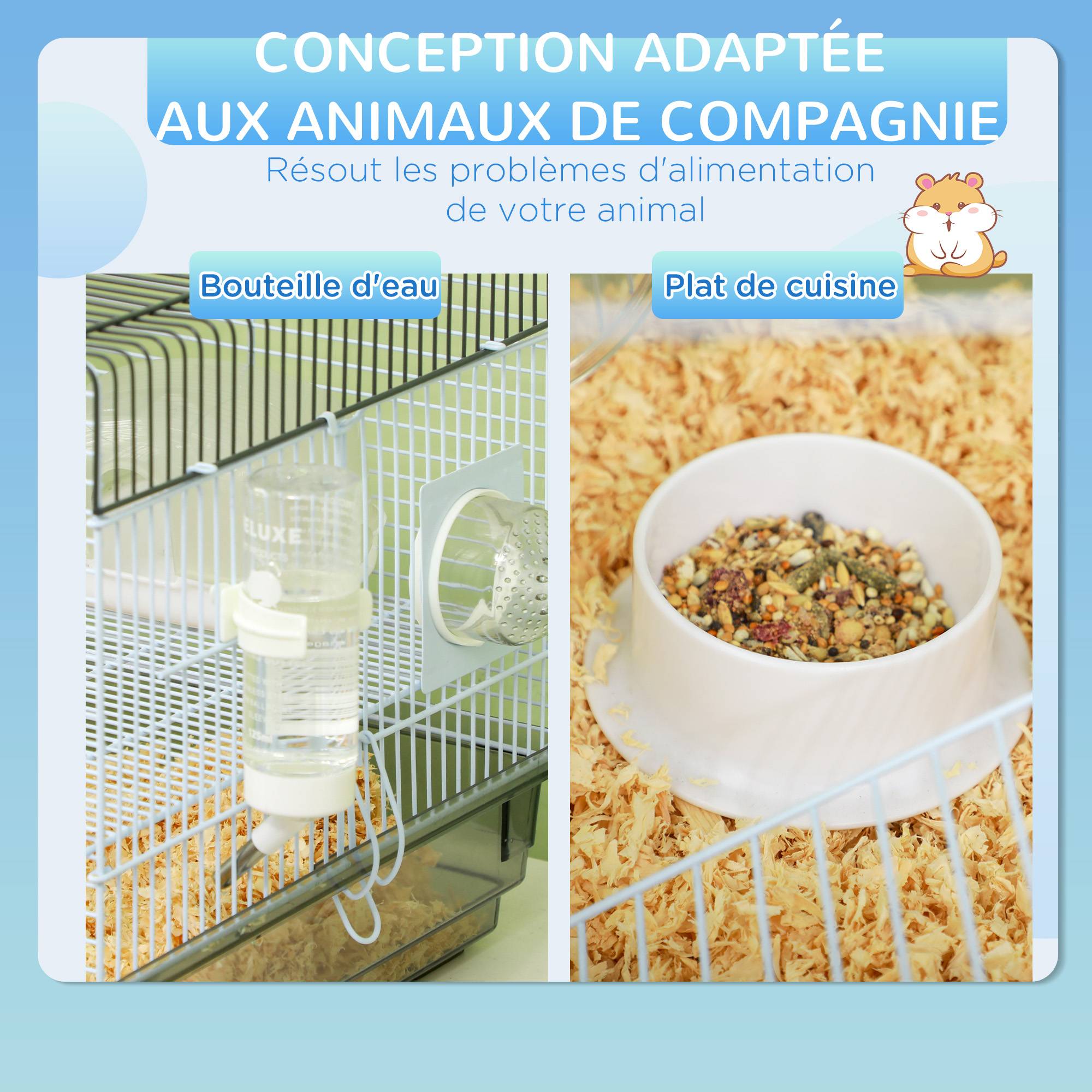 Cage pour hamster acier gris 58 x 32 x 31 cm - PANGIVO - Image 9